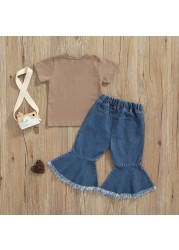 Ma & Baby 1-6Y Baby Boy Girls Clothes Set Summer Letter T-shirt Flare Pants Outfits Costumes D01