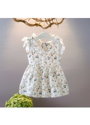 2022 New Summer Baby Toddler Kids Girls Sleeveless Ribbons Bow Floral Dress Princess Dresses Girls Clothes Kids Casual Dresses