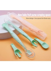 3 in 1 Baby Silicone Spoon and Fork Double-headed Fruit Squeezer Newborn Scraping Spoon Children Food Baby Feeding Tools Baby Spoon