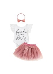 Ma&Baby 6M-4Y Newborn Infant Baby Girls Clothes Set Summer Letter Romper Ruffle Tulle Pants Cute Girls Outfits Costumes D01