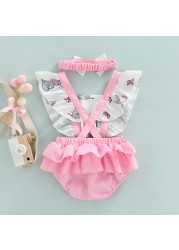 Ma&Baby 0-18M Newborn Infant Baby Girl Romper Cartoon Elephant Print Ruffle Jumpsuit Playsuit Summer Clothing Costumes D01