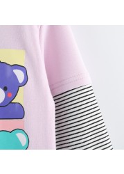 Cotton Print T-Shirt Toddlers For Little Girl Drawing Kawaii Tshirt Kids Clothes Designer Striped Shirt Long Sleeve T-shirt