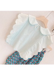 2pcs Kids Clothes Girls Princess Clothes Sweet Doll Collar Sleeveless Top Top Wide Leg Pants Summer Soft Children Girl Clothes Suit