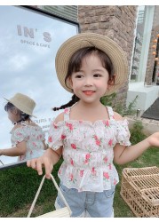 2pcs/set Kids Girl Clothes Sweet Little Flower Top Outer Clothes Lace Denim Shorts Fashion Causal Summer Princess Clothing Suit