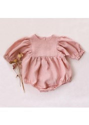 0-18M Baby Girl Cotton Pants Solid Color Long Sleeve Romper Spring Jumpsuits Infant One Piece Newborn Baby Girl Clothes