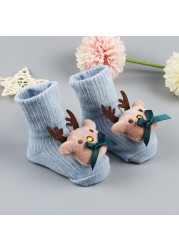 Newborn Baby Girl Boy Cute Cartoon Pattern Cotton Socks Infant Anti-slip Warm Floor Socks Medium Tube Knitted Socks