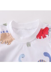 Jumping Meter Kids T-Shirt Cartoon Dinosaur Knitted Cotton Casual Breathable Short Sleeve Sports Tops Bottoming Shirt