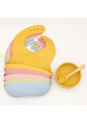 Bpa Free Kids Tableware Fashionable Soft Silicone Food Plates Easy To Clean Wash Baby Bibs Spoons Cute Gadget