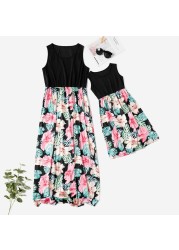 Girls Dress Fashion Family Style Summer Mommy and Me Clothes Sleeveless Cotton Floral Print Dresses For Girls