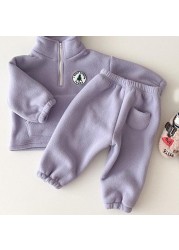 Children's Boys Clothing Sets Thicken Sweatshirt Kids Clothes Girls Solid Cotton Long Sleeve Pullover Tops Pant Suits 2pcs