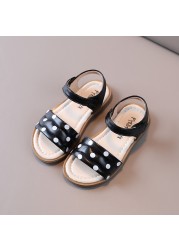 Summer Sandals for Girls Poca Dot Three Colors Breathable Rubber Sole 21-36 Baby Toddler Girl Sliders Soft Leather Kids Flats