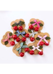 Baby Girl Cute Fruit Cherry Hair Clip Bar Lattice Dot Bow Barrettes Hairpin for Children Girls Handmade Fashion Kids Headwear