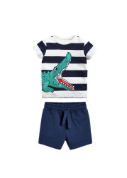 Kids Clothes 2022 Summer Boys Sets Children's Stripe T-shirt Elastic Waist Pants Suits Toddler Waistcoat Tops Set Fashion Clothes