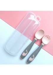 Silicone Baby Spoon Fork Kids Cutlery Set Cartoon Cute Utensil Baby Learning Training Spoon Infant Soft Fork