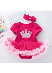 2022 Newborn Baby Girl Rose Rompers Infant Baby First Birthday Party Clothes Summer Girl Dress Princess and Wedding FY03171