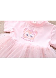 Summer Baby Girls Dresses Korean Cute Toddler Clothes Mesh Cartoon Fox Clothes Toddler Clothes