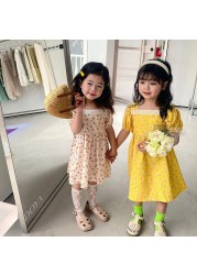 MILANCEL 2022 Spring New Kids Clothes Square Collar Girls Floral Dress Cotton Girl One Piece Korean Children Clothes