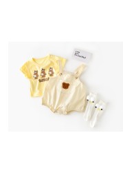 2022 summer baby bodysuits infant girls sleeveless one-piece baby towel bear embroidery newborn overalls boys cotton clothes