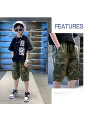 Boys Cargo Pants Camouflage Fashion Brand Loose Straight Casual Outdoor Sports Half Length Pants 2022 Summer Clothes for Teenagers