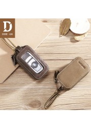 DIDE Vintage Car Genuine Leather Mini Key Bag Coin Purse Wallets Men Women Keys Organizer Keychain Double Zipper Key Cover