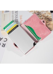 RFID Blocking Card Holder Women Mini Wallets Minimalist Mini Metal Wallet Pink Money Purses Ladies Mini Wallet Blackpink 2021