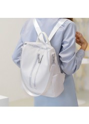 White Backpack for Women Leather Travel Bag Female Shoulder Book Bag Multifunction Backbag Ladies Waterproof Nylon Backpack