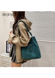 Retro female shoulder bag creative bear print design casual corduroy shoulder bag women large capacity bags