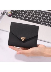 Simple Fashion Women Trifold PU Leather Small Wallet Portable Solid Color Casual Business Card Holder Fox Shape Hasp Coin Purse