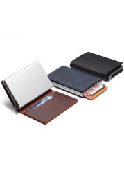 DIENQI - Genuine Leather Rfid Card Holder for Men and Women, Metal Credit Card Case