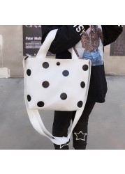 Fashion Vintage Women Canvas Handbags New Arrival Female Casual Polka Dot Zipper Simple Shoulder Bags