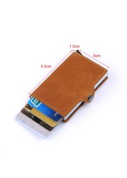 Genuine Leather Men Wallet Small Wallet With Rfid Lock Aluminum Card Holder Slim Male Wallet