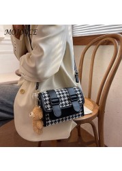 Women Flap Houndstooth Crossbody Tote Female Small Lattice Tending Bag Reusable Storage Handbag For Women