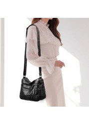 Women Fashion PU Leather Shoulder Bags Solid Color Design Casual Messenger Bags Leisure Multilayer Handbags