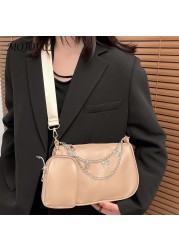 Elegant Women's Shoulder Bag PU Leather Pure Color Underarm Fashion Bags Ladies Butterfly Chain Travel Handbag