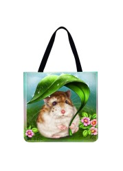 Fashionable Ladies Hamster Shoulder Shopping Bag Linen Printing Pattern Eco-friendly Tote Large Capacity Handbags