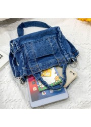 Canvas Cloth Women Small Shoulder Bag Girl Blue Canvas Small Canvas Handbag Casual Tote Detachable Strap Lady Zipper Wallet