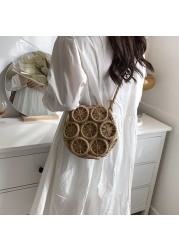 Round Beach Summer Straw Bag Handmade Woven Designer Bohemian Casual Travel Crossbody Circle Rattan Shoulder Bags Woman