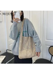 Lazy wind bags woven sweater shoulder bags large capacity shopping bags for women outdoor travel shopping gift