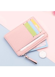 Women Ultra Thin Card Holder PU Leather Unisex Zipper Business Card Case Men Credit Cards Small Wallet Credit Card Organizer