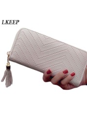 Women Long Wallets Clutch White High Quality Leather Tassel Ladies Zipper Bag Phone Coin Cash Receipt Card Holder