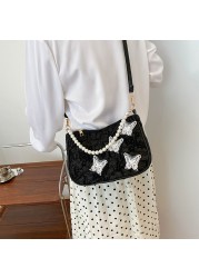 Retro Handbag 2022 Spring Butterfly Print Women Shoulder Bags Pearl Chain Handbags Female Crossbody Messenger Clutch Bags