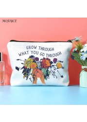 Women Teacher Flower Printed Cosmetic Bag Canvas Zipper Travel Toiletry Bag Swanky Bag Portable Make Up Bags Style for Travel