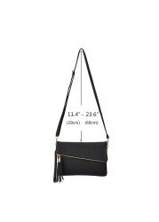 JIARO Classic Style Women's Tassel Fold Cover Sling Leather Small Crossbody Bag Handbag Purse