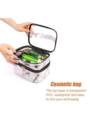 Makeup Bag Double Layer Cosmetic Case Travel Organizer Lipsticks Storage Reusable Marble Fashion Toiletry Clear Handbag Zipper