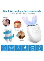 360 Degree Intelligent Automatic Sonic Electric Toothbrush U Type 4 Modes Toothbrush USB Charging Teeth Whitening Blue Light