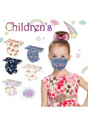 10pcs Children Mask Disposable Rainbow Face Mask 3 Layer Protective Face Masks Disposable Earpiece Mask