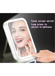 LED Makeup Mirror Touch Screen 3 Light Portable Standing Folding Vanity Mirror 5X Magnifying Compact Cosmetic Mirror