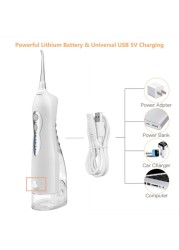 Portable Oral Irrigator USB Rechargeable Water Floss Lrrigator 260ml Dental Dental Dental Lrrigator Dental Water Jet + 5 Nozzle