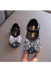 Autumn girls leather shoes princess square rhinestone bow single shoes fashion children performance wedding shoes