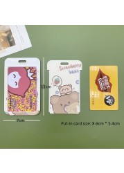 New Cute Cartoon Flocking Bear ID Credit Bank Card Holder Student Keychain Bus Card Case ID Badge Cover Women Men Pendants